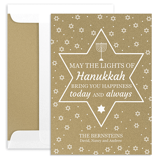 Lights of Hanukkah Flat Shimmer Holiday Cards